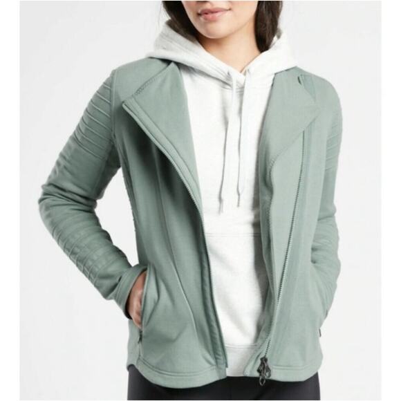 Athleta Jackets & Blazers - Athleta Jacket Womens Small Green Moto Full Zip Travel Commute Active Sporty